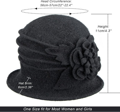 Round Cloche Hat for Women Vintage Wool 1920s Cloche Winter Hat