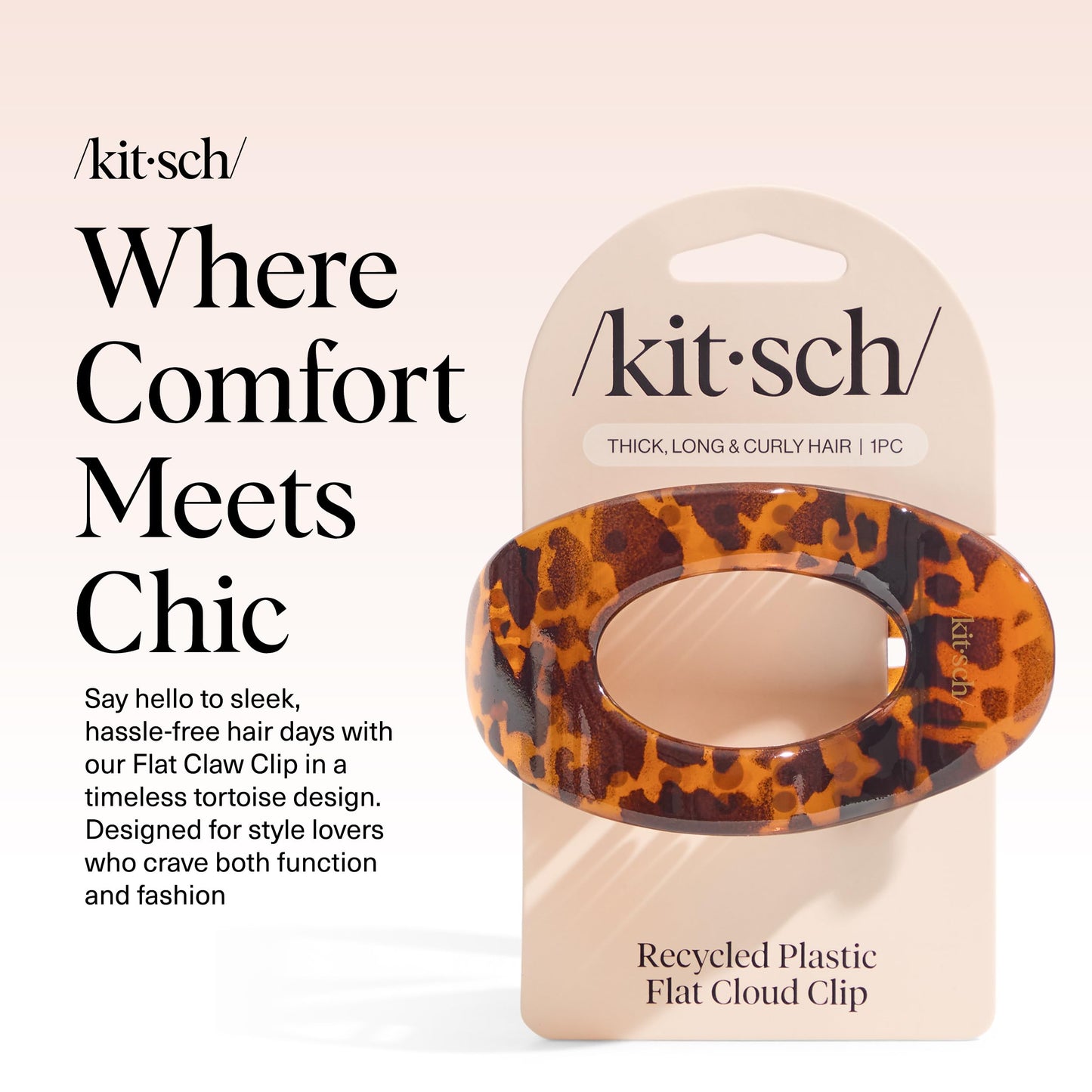 Kitsch Medium Flat Claw Clips for Women - Stylish Flat Hair Clips, Strong Hold for Thick & Fine Hair | Non-Slip for Secure, Comfortable All-Day Wear | Ideal Gifts for Women - Tortoise Design