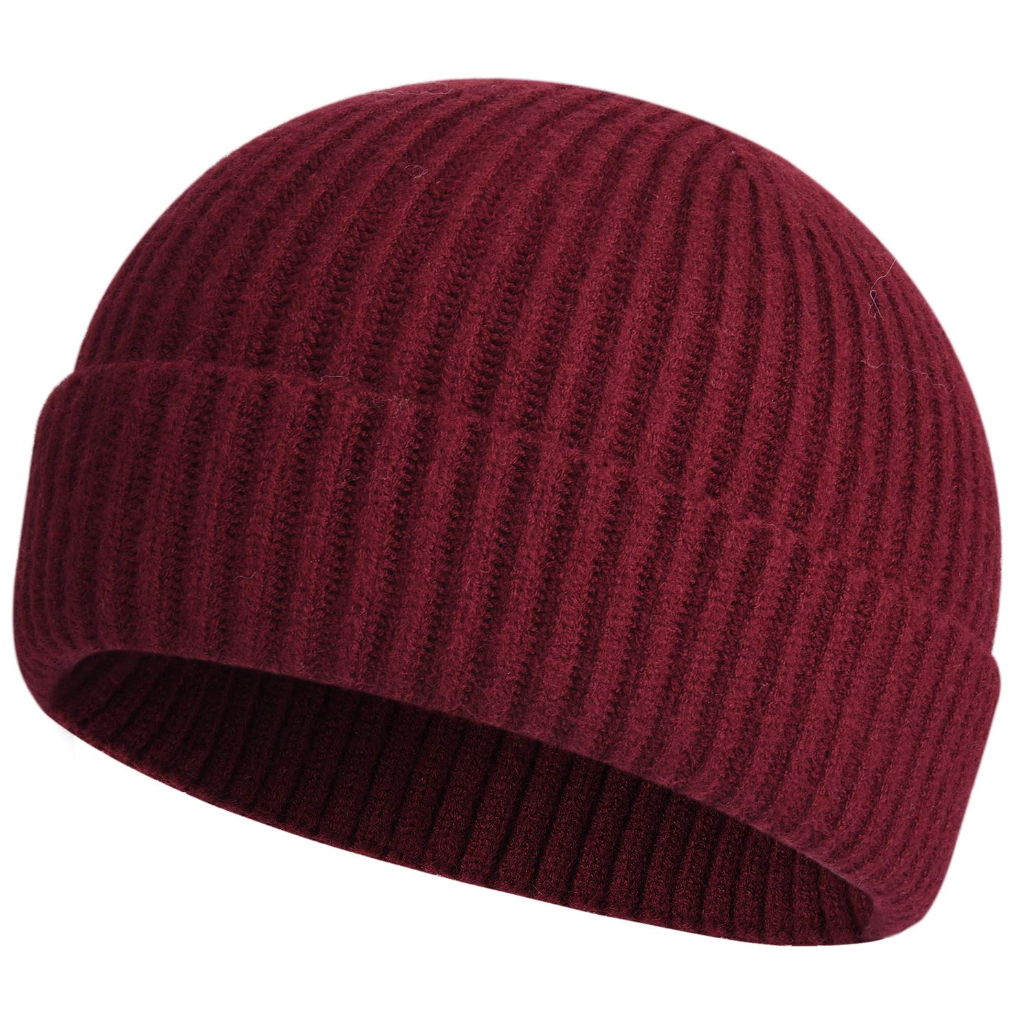 ROYBENS Swag Wool Knit Cuff Short Fisherman Beanie for Men Women, Winter Warm Hats