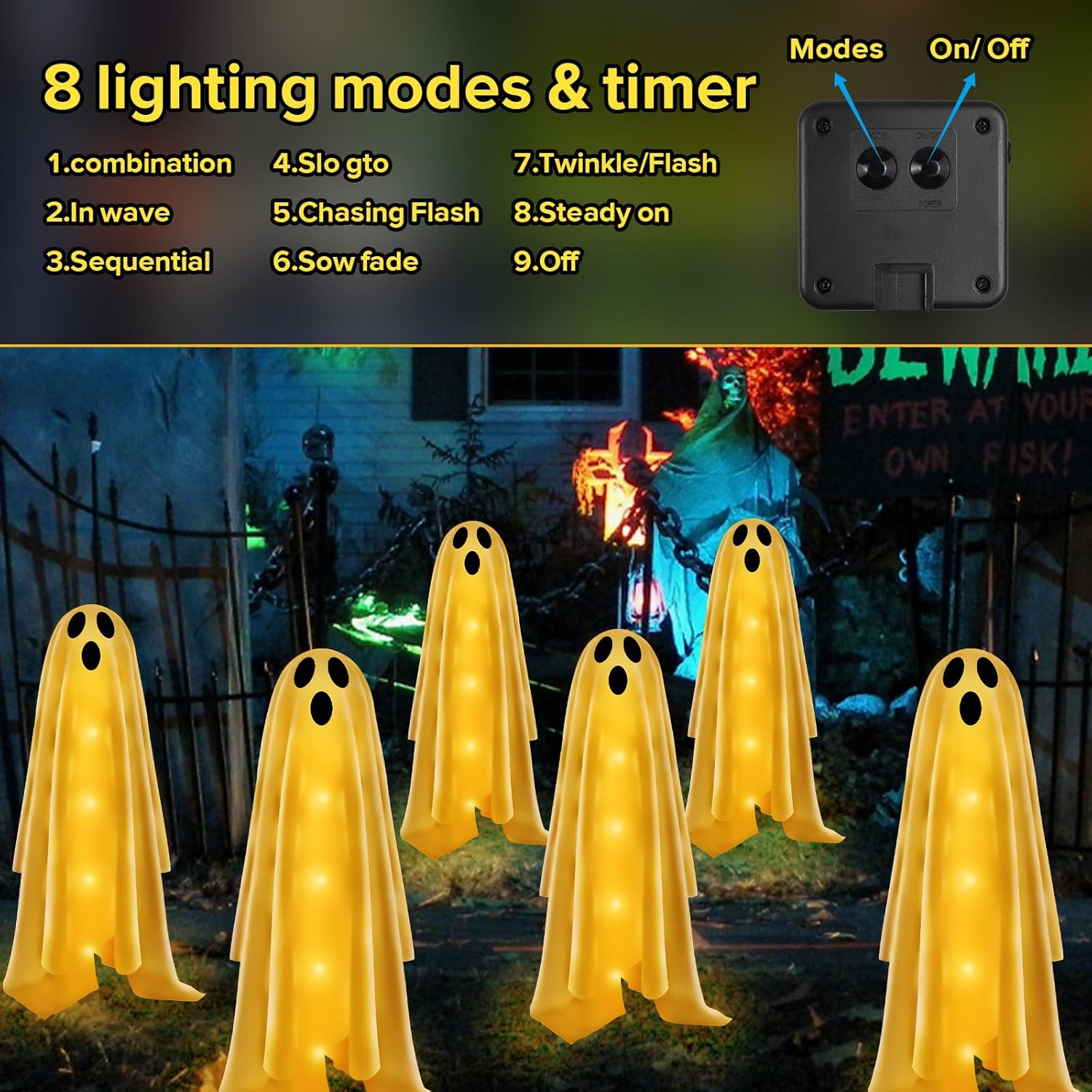 6PACKS Halloween Decorations Outdoor Solar Ghost Lights,Scary Ghost Decor with Spooky Party Gifts,Solar Halloween Path Lights for Front Porch/Yard/Garden/Home/Ghost Party Decor Warm White