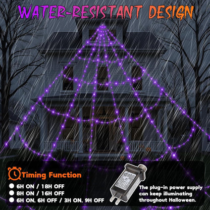 Halloween Decorations Outdoor Spider Web Lights - 550 LEDs Purple and Orange Remote Control Timer Plug in Giant Halloween Decor Cobwebs - 11 Modes Lighting Waterproof Yard Garden Party Decorations