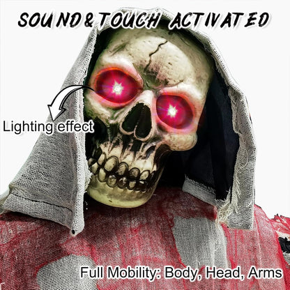 Halloween Decorations Outdoor, 6 Ft Large Animated Grim Reaper with Big Chain,Sound & Touch Activated with Creepy Sound - Scary Props House Decor for Garden Yard Lawn Indoor Decoration Animatronics