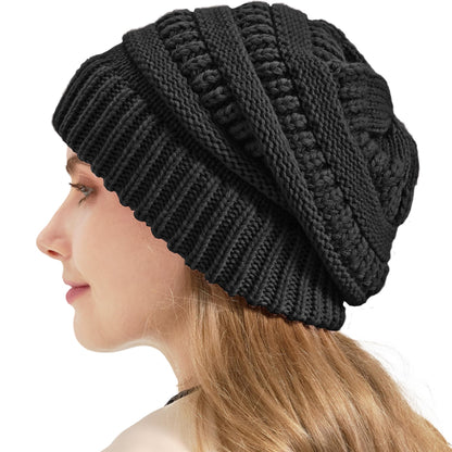 Cable Knit Slouchy Beanie for Women, Wool Winter Warm Womens Beanies, Trendy Oversized Slouch Hat Skull Ski Cap Hats