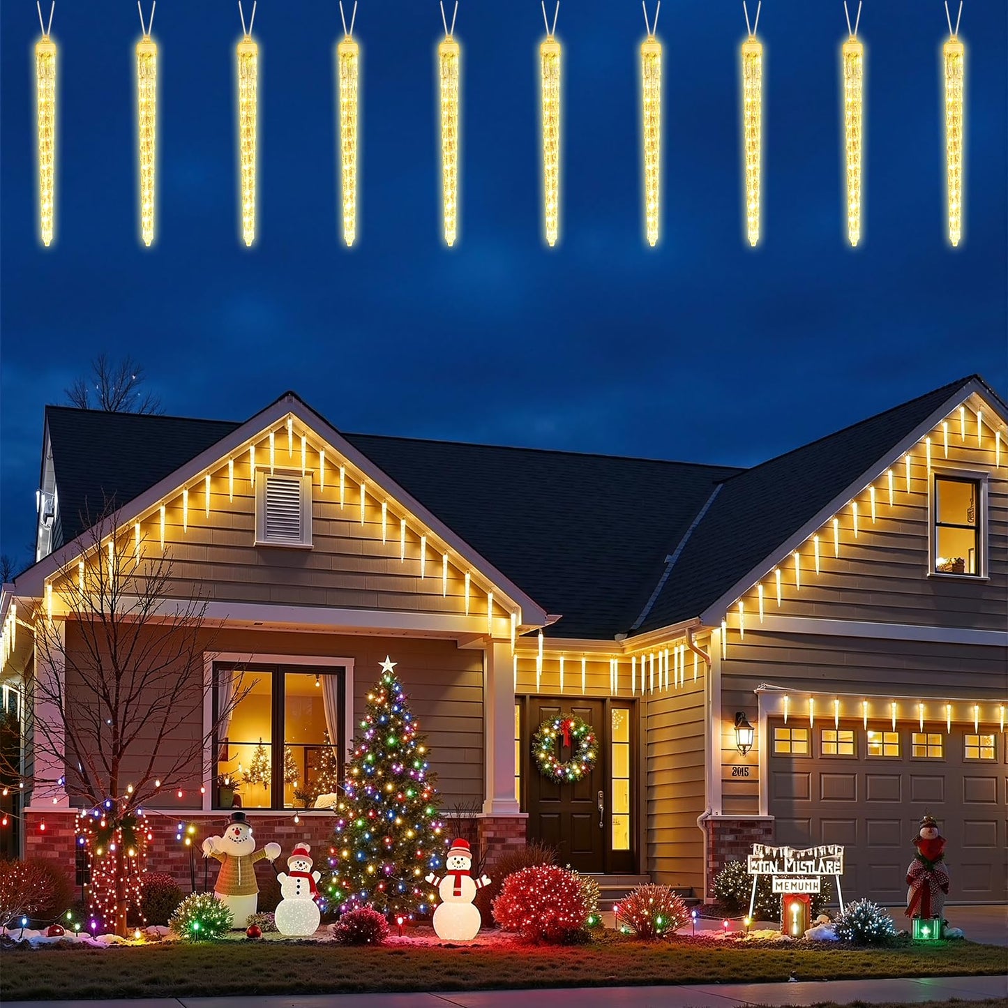 Brightown Christmas Icicle Lights Outdoor, 20ft Meteor Shower Lights with 20 Large Tube 480 LED Dropping Effect, Waterproof Icicle Indoor for Tree Patio Roof Holiday Decor, Cool White