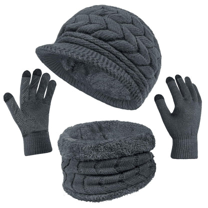 3-Pieces Winter Hat Gloves Scarf Set, Knit Warm Beanie Hat Neck Warmer Touch Screen Mittens for Women