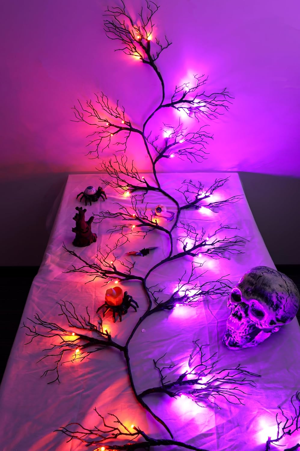 9 FT 66 LED Halloween Black Garland Willow Vine Twig Decor with Orange & Purple Light, 8 Modes & Timer Battery Operated Waterproof Halloween Decorations Indoor for Mantle Fireplace Home Party Decor