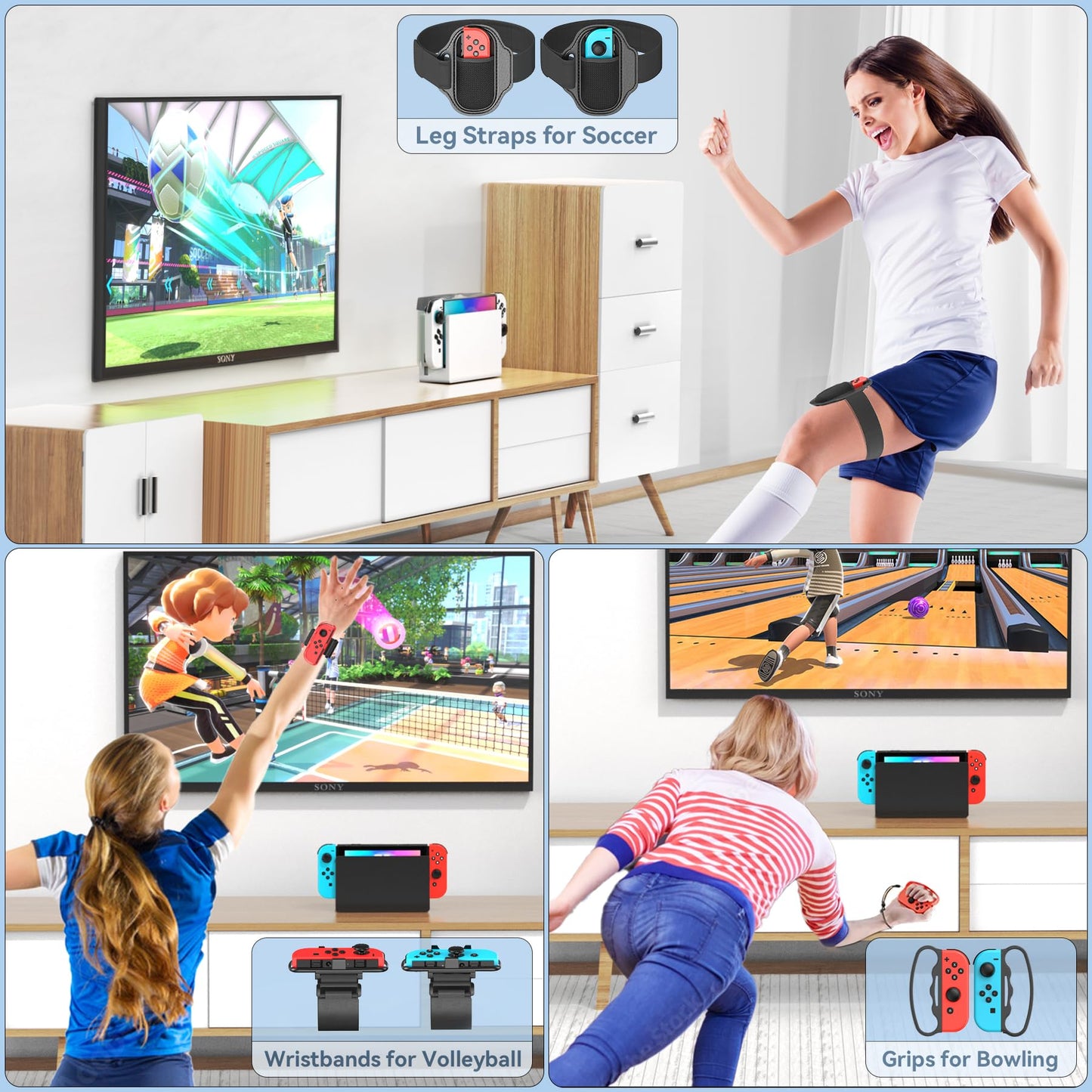 Switch Sports Accessories Kit with Storage Station - Compatible with Switch/OLED & Joy-con, Ideal for Family Sports Party Game Storage and Organization Wii U PS3 Interactive Gaming Figures