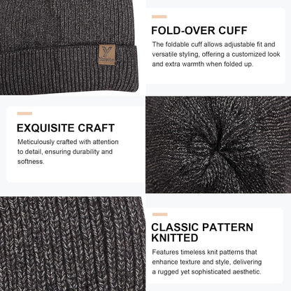 Winter Beanies Hats for Men Women, 2-Pack Soft Fleece Lined Beanie, Insulated Ski Stocking Cap for Cold Weather