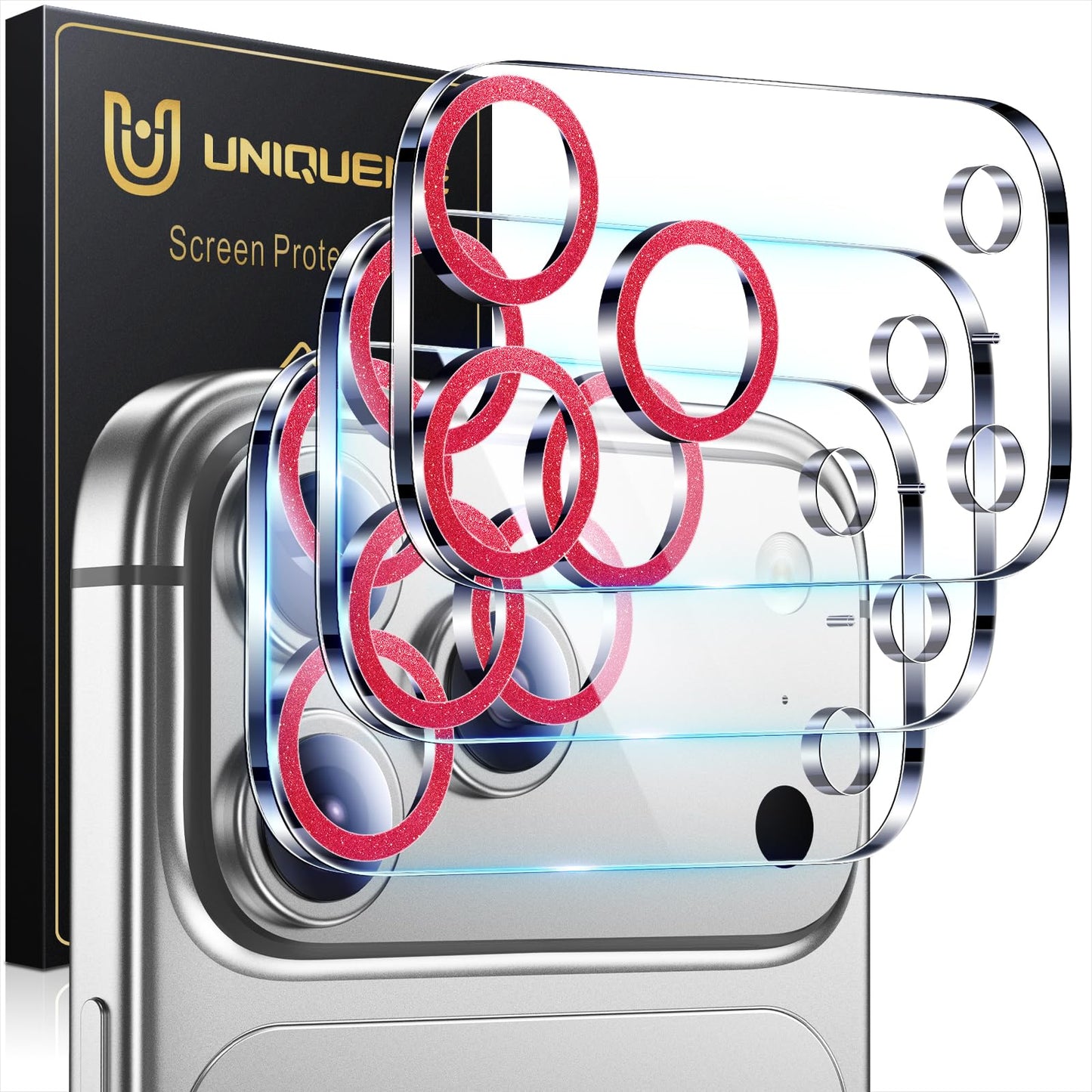 UniqueMe Compatible for 3 Pack iPhone 17 Pro Camera Lens Protector - [Drop Protection] 9H Tempered Glass Camera Cover Screen [Update New Version]【Not for 17 Pro Max】
