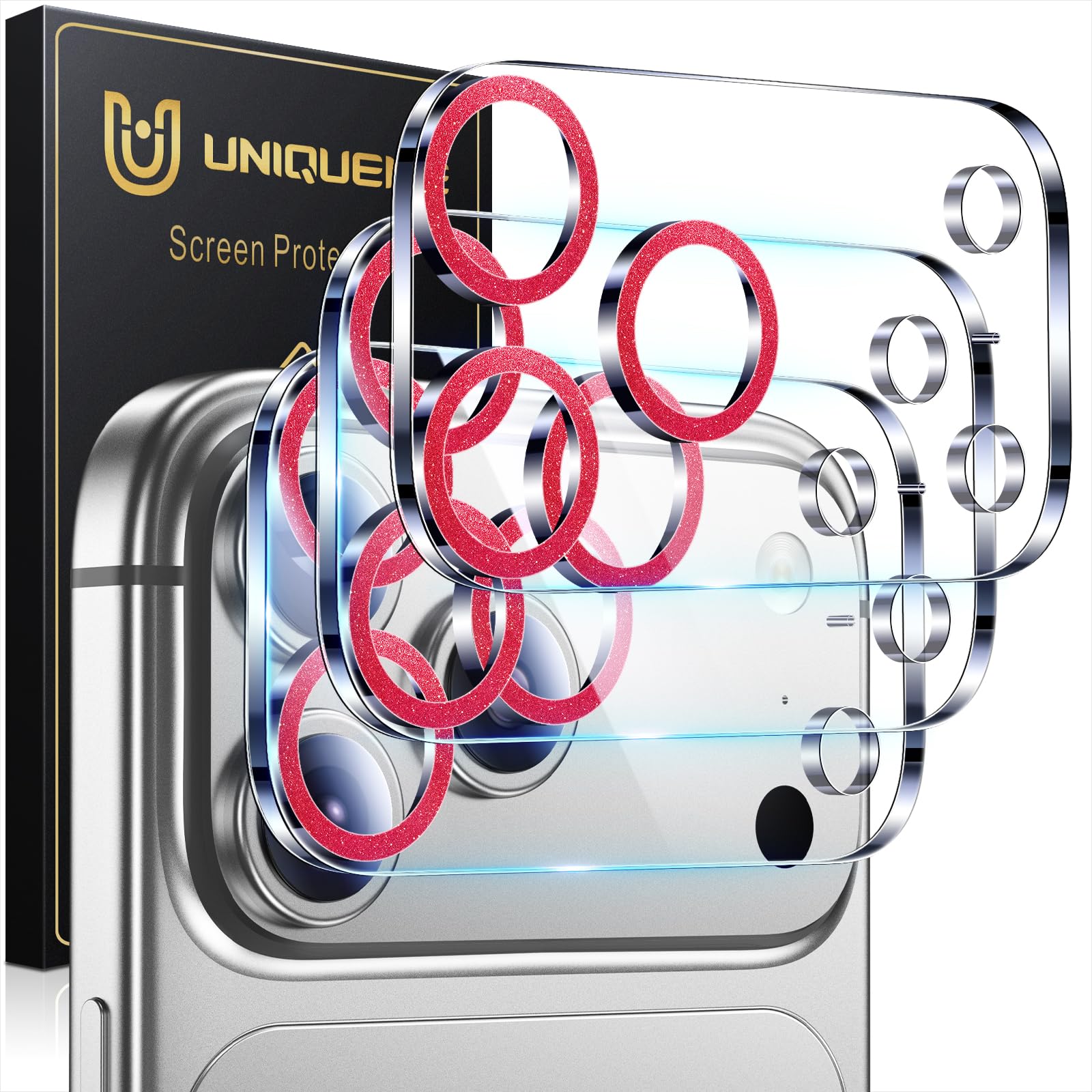 UniqueMe Compatible for 3 Pack iPhone 17 Pro Camera Lens Protector - [Drop Protection] 9H Tempered Glass Camera Cover Screen [Update New Version]【Not for 17 Pro Max】
