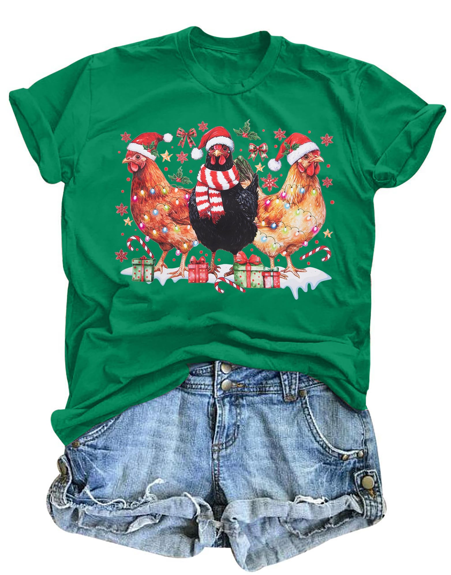 Christmas Chicken Shirt Women: Chicken Mom Tshirt Chicken Lover Cute Animal Graphic Tee Country Farm Holiday Tops
