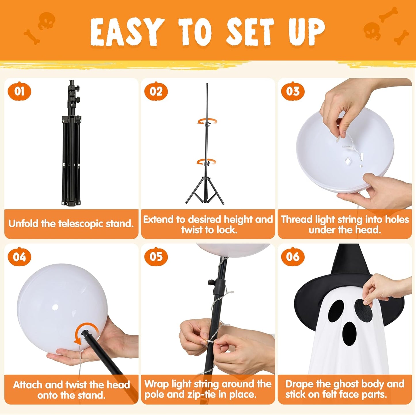 JOYIN 2 Packs 47'' Halloween Decorations Outdoor Standing Ghost, Light Up Spooky Ghost with Witch Hat & Remote Control, Glowing Halloween Decor for Yard Porch Lawn Garden Party Supplies Haunted House