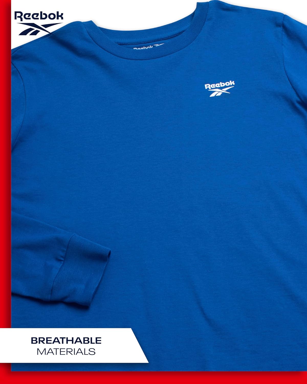 Reebok Boys' Athletic Long Sleeve T-Shirt - Cotton Blend Active Workout Gym and Running Top for Boys (Sizes: 8-14)
