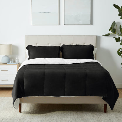 Amazon Basics 3 Piece Bedding Set, Micromink Sherpa, Ultra-Soft, Warm All Season Comforter, Full/Queen, Red Buffalo Plaid