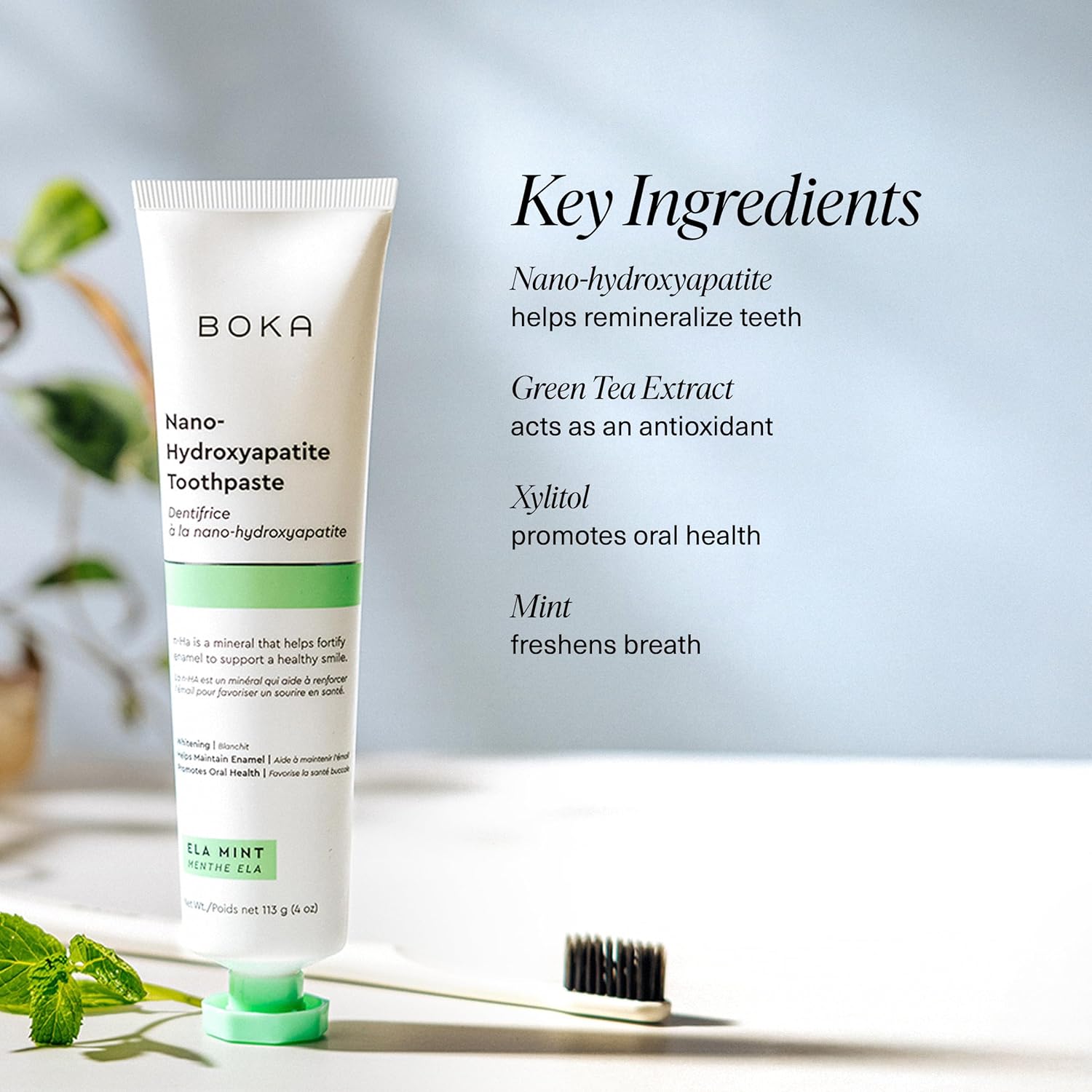 Boka Fluoride Free Toothpaste Nano Hydroxyapatite, Helps Remineralize, Appropriate for Sensitive Teeth, Whitening - for Adult, Kids Oral Care - Ela Mint Flavor, 4 Fl Oz 1Pk US Manufactured