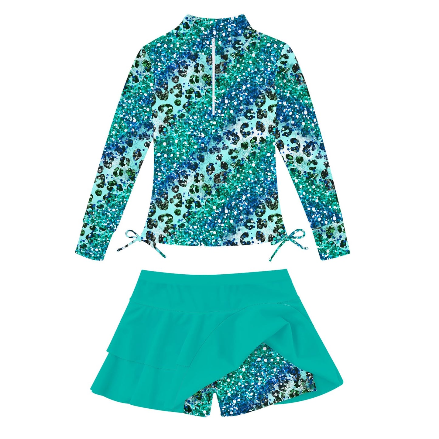 Vogseek 3-12T Girls Rash Guard 2 Pieces Bathing Suit Long Sleeve Swimsuit Swimming Skirt with Shorts Swimwear