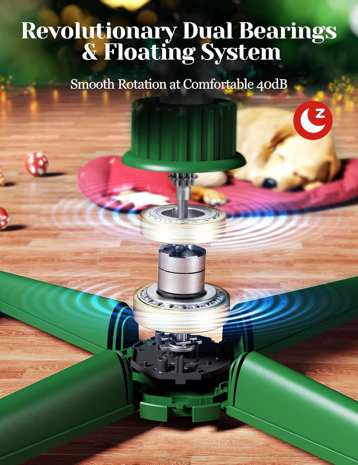 DG-Direct Musical 360° Rotating Christmas Tree Stand with Remote, Anti-Tilt Silent Spin Base, 3 Light Output Ports (800W), Fits 9ft 120lb Artificial Trees, Compatible with 1.25–2in Poles