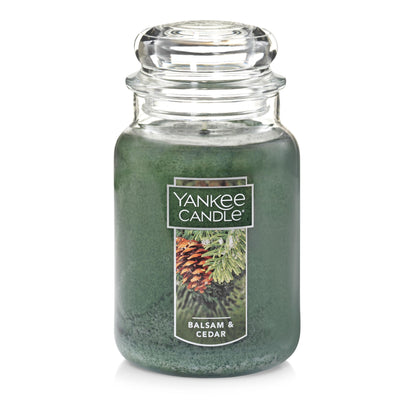 Yankee Candle Balsam & Cedar, Holiday Scented Candle, 22oz Large Jar with up to 150 Hour Burn Time, Giftable
