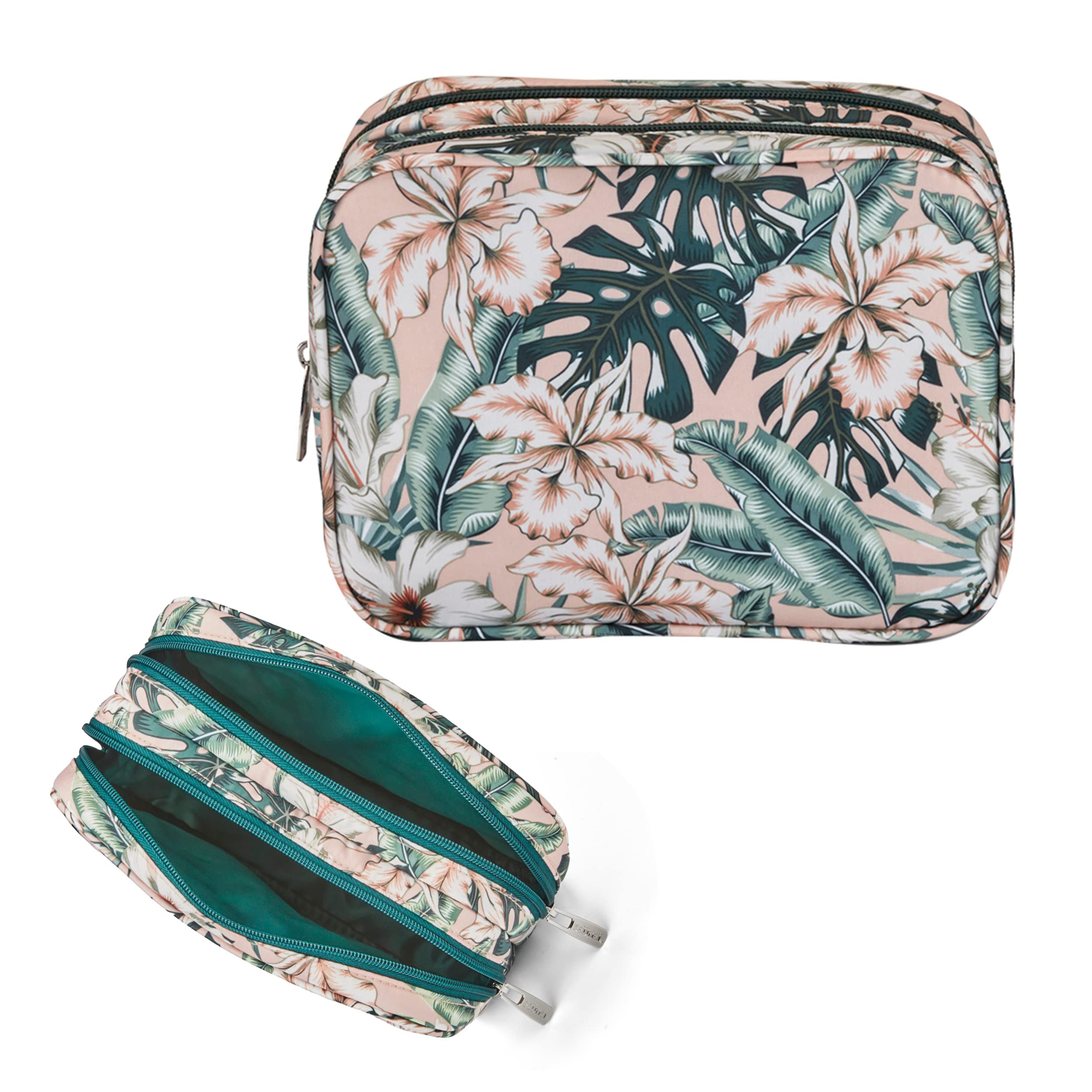 Conair Makeup Bag - Travel Toiletry Bag - Cosmetic Bag - Toiletry Bag for Women - Double Zip Organizer - Pink Palm Print