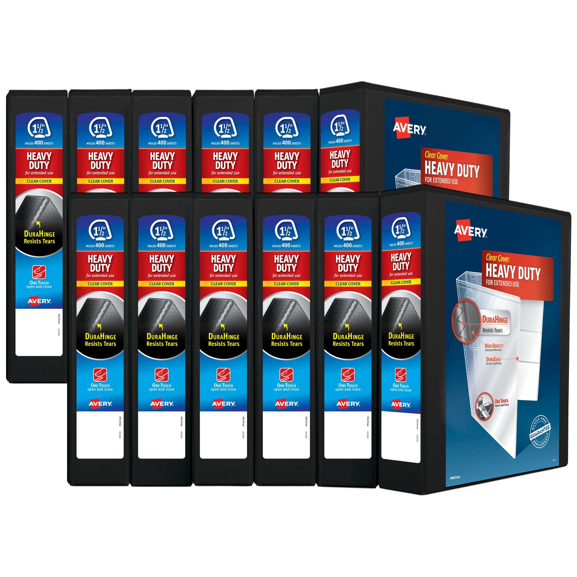 Avery Heavy-Duty 3 Inch Binders 3 Ring, View Binder, 1.5 Inch EZD Ring, Black, Sturdy (79693)
