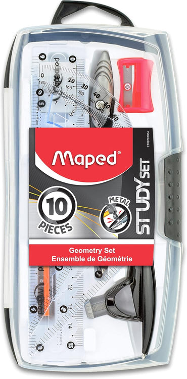Maped Study Geometry 10 Piece Set - Advanced Student Kit - Precision Tools - Durable & Ergonomic Design - Enhances Creativity - Quality Materials