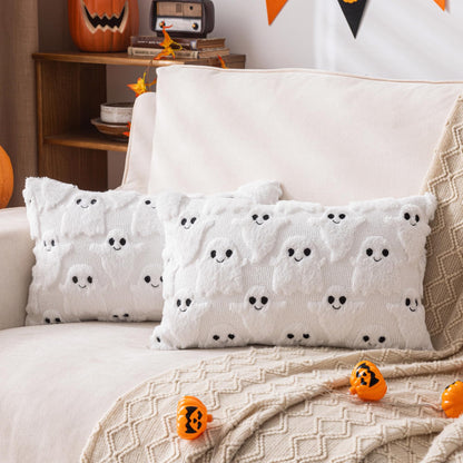 AQOTHES Halloween White Smile Ghost Throw Pillow Covers 18x18 inch Set of 2, Cute Skeleton Pillowcases Holiday Cushions Covers for Halloween Decorations Indoor Home Sofa Couch
