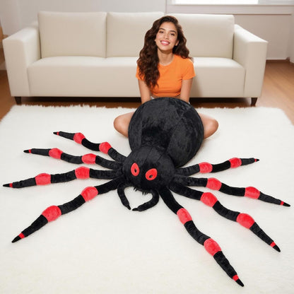 Halloween Spider Plush - 34.6 Inch Large Black Soft Spider Pillow Stuffed Animal for Halloween Decor, Party Scary Props, Prank Birthday Gifts for Kids and Adults
