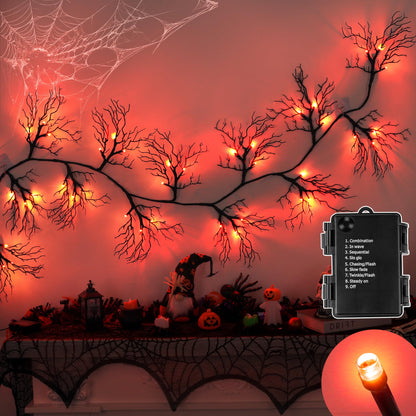 9 FT 66 LED Halloween Black Garland Willow Vine Twig Decor with Orange & Purple Light, 8 Modes & Timer Battery Operated Waterproof Halloween Decorations Indoor for Mantle Fireplace Home Party Decor