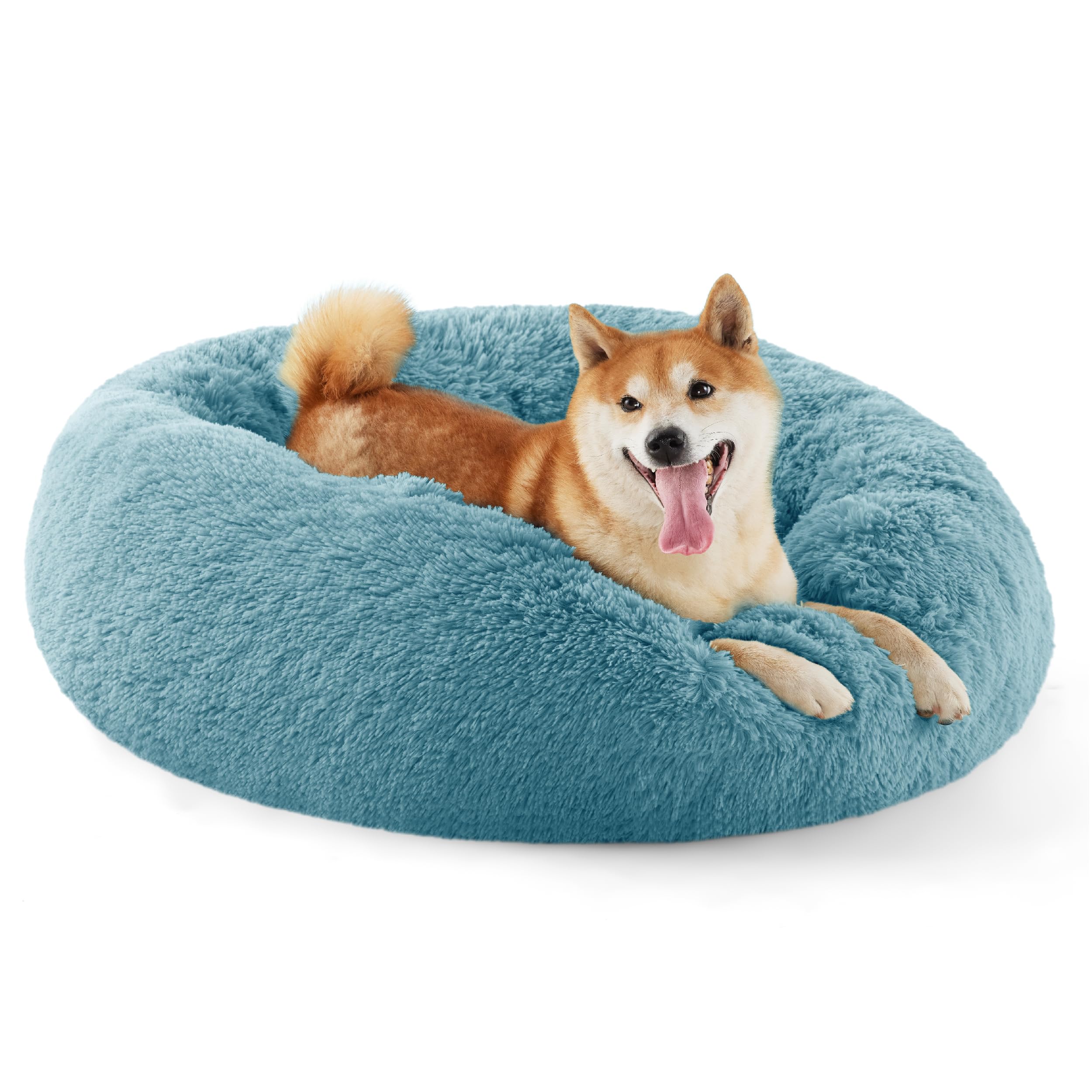 Bedsure Calming Dog Bed for Small Dogs - Donut Washable Small Pet Bed, 23 inches Anti-Slip Round Fluffy Plush Faux Fur Large Cat Bed, Fits up to 25 lbs Pets, Camel