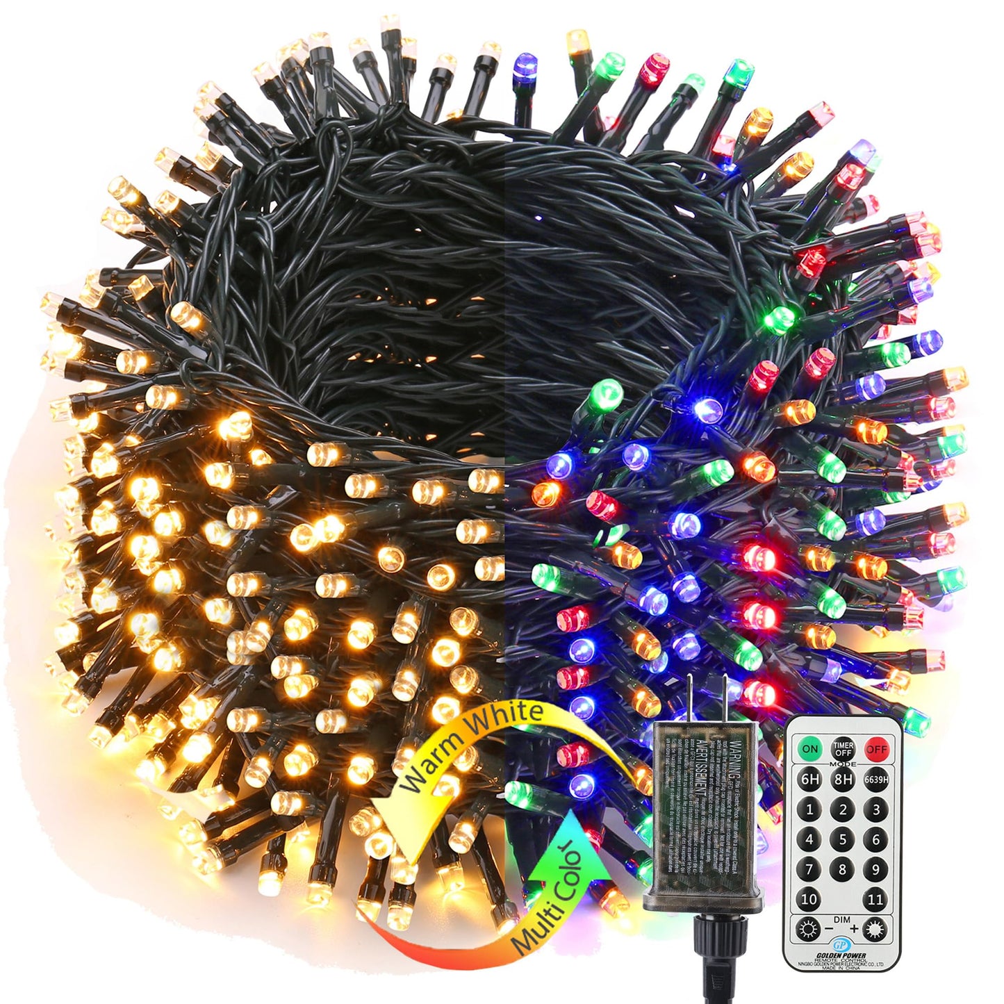 Brizled Christmas Lights, 344.16ft 1000 LED Color Changing Christmas String Lights with Remote, 11 Modes Xmas Tree Light Warm White & Multicolor Xmas Light Green Wire for Home Wedding Party