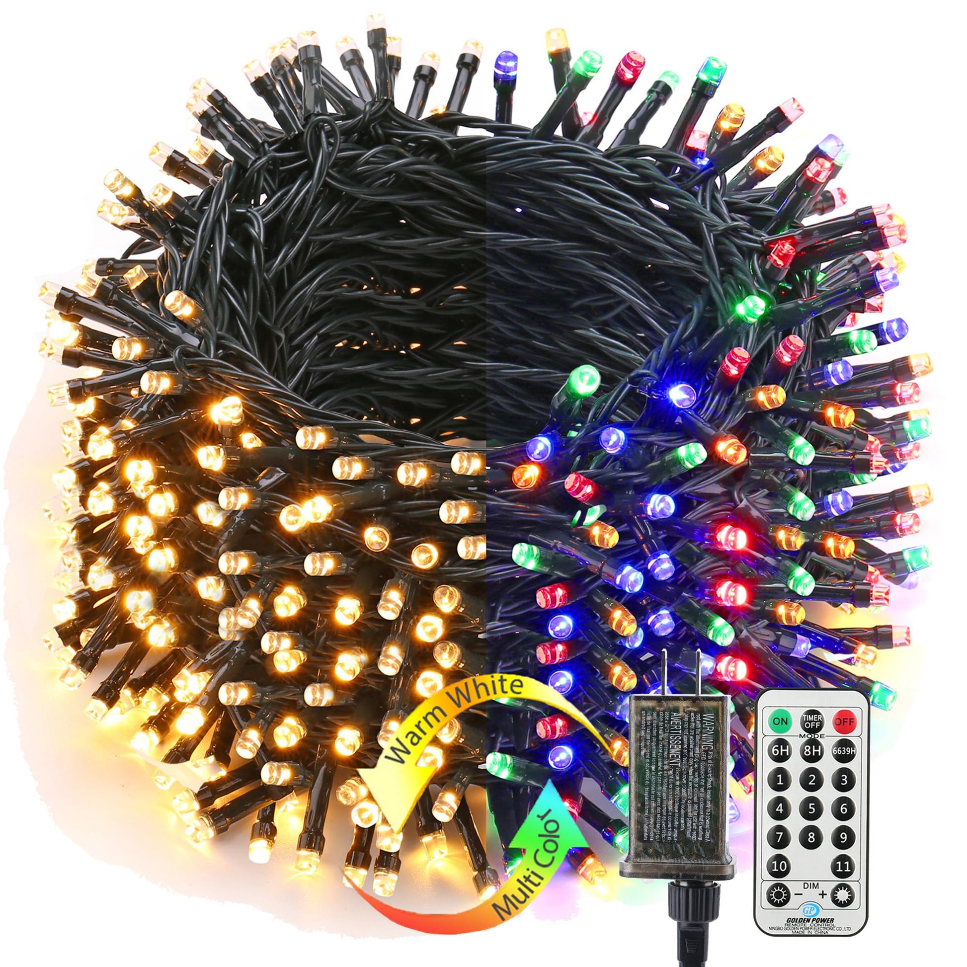 Brizled Christmas Lights, 344.16ft 1000 LED Color Changing Christmas String Lights with Remote, 11 Modes Xmas Tree Light Warm White & Multicolor Xmas Light Green Wire for Home Wedding Party