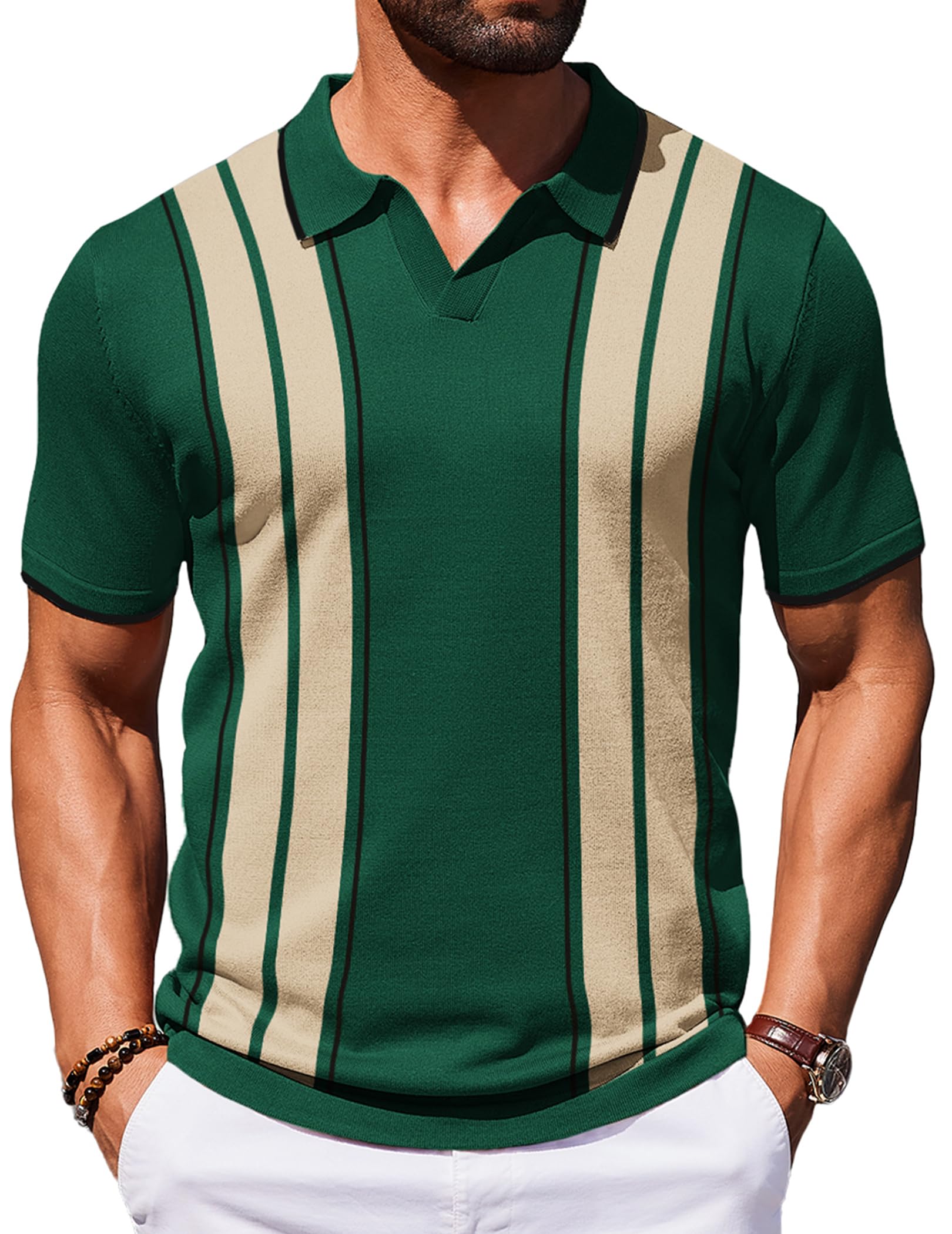 COOFANDY Mens Polo Shirts Short Sleeve Casual Knit Polo Shirt Vintage Golf T Shirts Old Money Tops