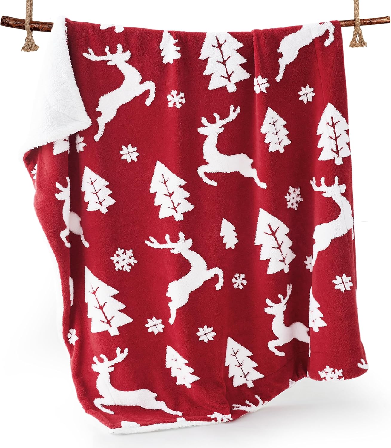 Bedsure Christmas Throw Blanket for Couch - Christmas Decorations Gifts for Women, Warm Sherpa Deer Throw Blanket, Red 50"x60"