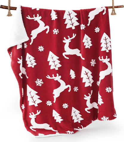 Bedsure Christmas Throw Blanket for Couch - Christmas Decorations Gifts for Women, Warm Sherpa Deer Throw Blanket, Red 50"x60"