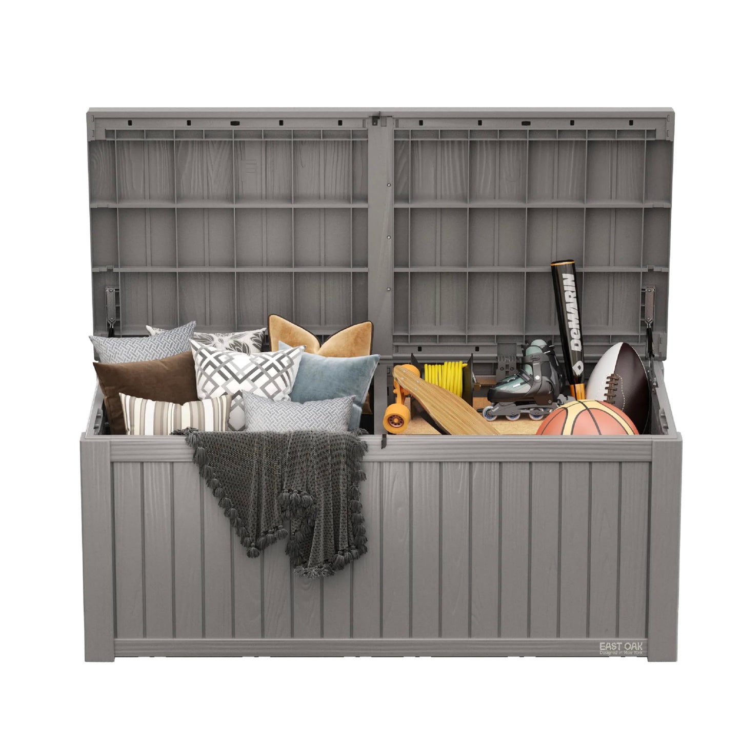 EAST OAK Outdoor Storage Box, 31 Gallon Deck Box Indoor and Outdoor Use, Waterproof Resin Storage Bin for Package Delivery, Patio Cushions, Gardening Tools, Lockable, UV Resistant, Grey
