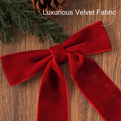 Christmas Decorations - Christmas Bows - 24 Pcs 7 x 6 inch Medium Red Velvet Bows for Christmas Tree - Burgundy Xmas Ribbon Ornaments - Home Decor for Wreath Garland Gift Wrapping Crafts Wedding Party