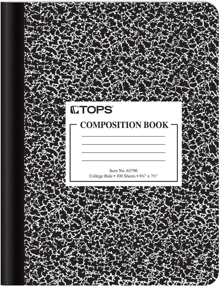 Oxford Composition Notebooks, School Supplies, Notebooks for School, College Ruled Paper, 9-3/4 x 7-1/2 Inches, School Comp Book, Black Marble Covers, 100 Lined Sheets, 12 per Pack (63796)