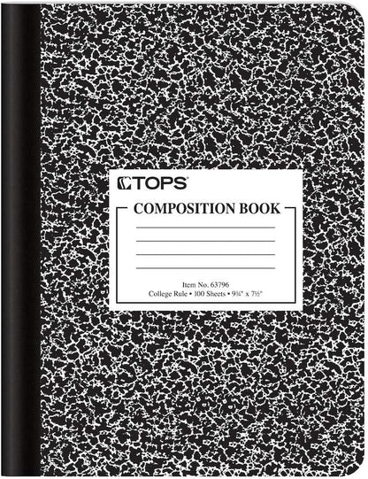 Oxford Composition Notebooks, School Supplies, Notebooks for School, College Ruled Paper, 9-3/4 x 7-1/2 Inches, School Comp Book, Black Marble Covers, 100 Lined Sheets, 12 per Pack (63796)