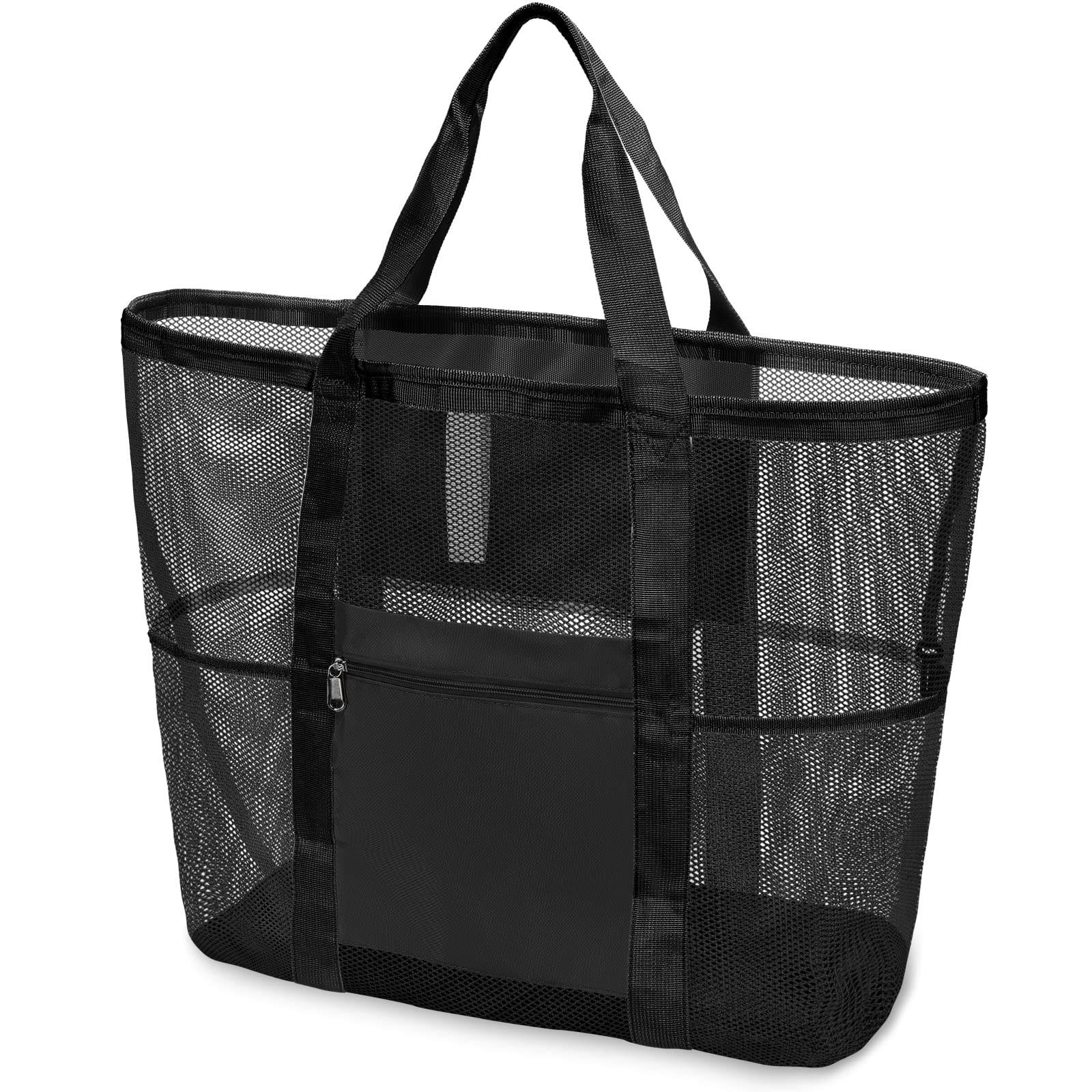 F-color Mesh Beach Bag Family - 9 Pockets Large Beach Tote for Cruise Vacation Essentials