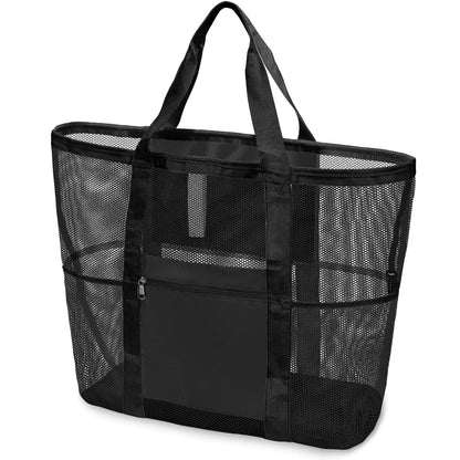 F-color Mesh Beach Bag Family - 9 Pockets Large Beach Tote for Cruise Vacation Essentials