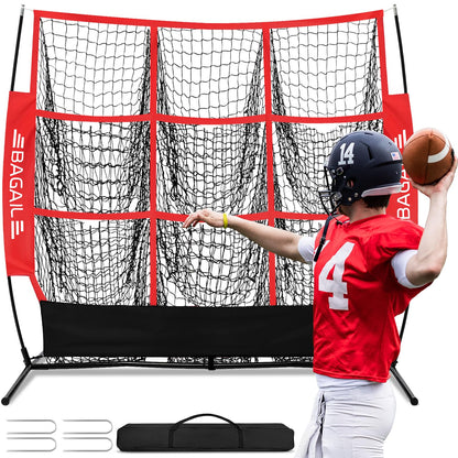 BAGAIL Football Throwing Net - 9 Target Pockets, Easy Setup, Heavy-Duty - Portable QB Accuracy Trainer, Fun Target Practice Net for Football with Carry Bag