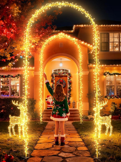 Flacchi Christmas Decoration Outdoor Arch Lights - 7.5FT 360LED Waterproof String Lights with Timer, 8 Modes for Holiday Party,Wedding, Garden, Patio (Warm White)