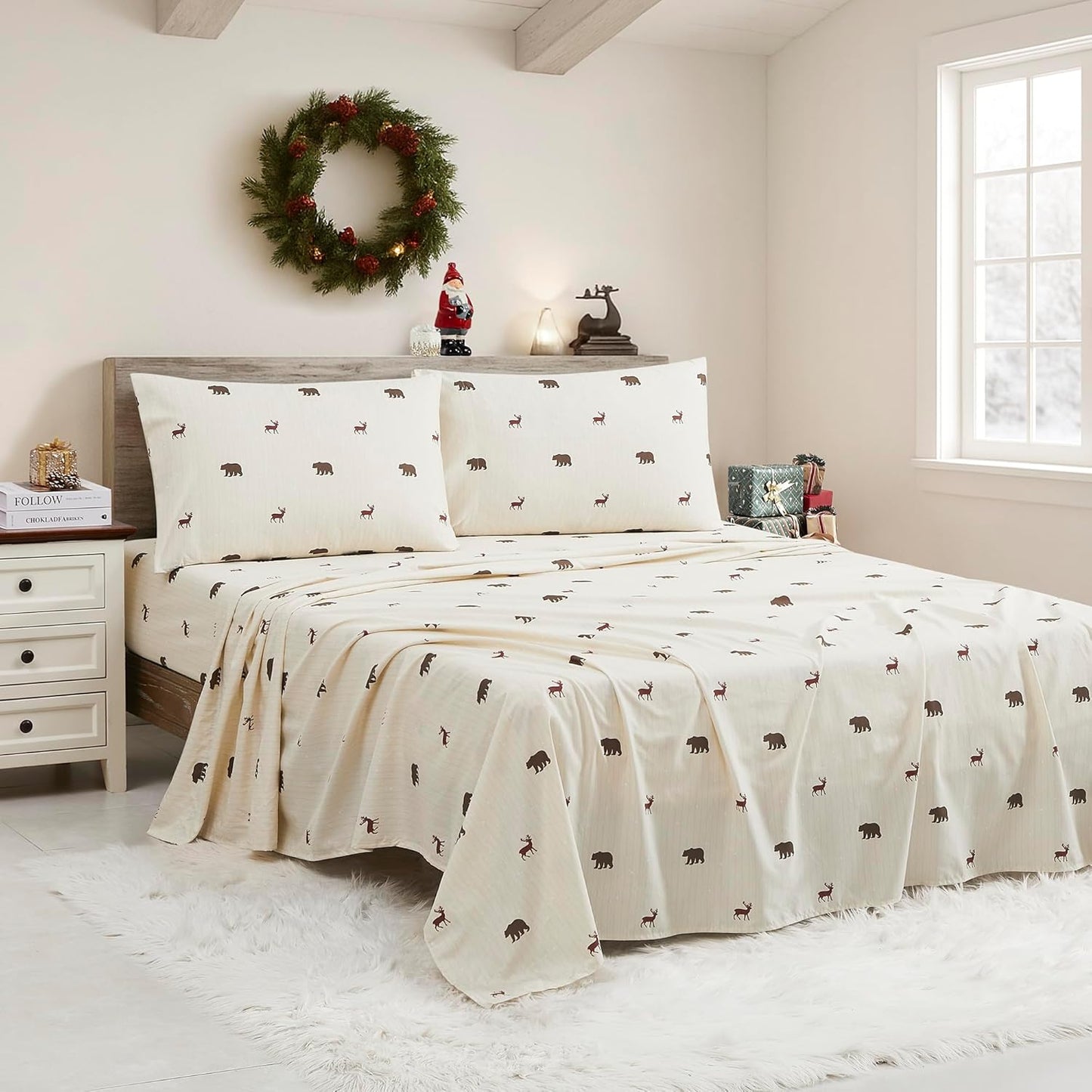 Christmas Sheets King Size with Built‑in Sheet Straps – Cozy Christmas Bedding for Holiday Cheer & Winter Dreams – Soft, Snug Sleep for Seasonal Celebrations, Polar Bear & Reindeer
