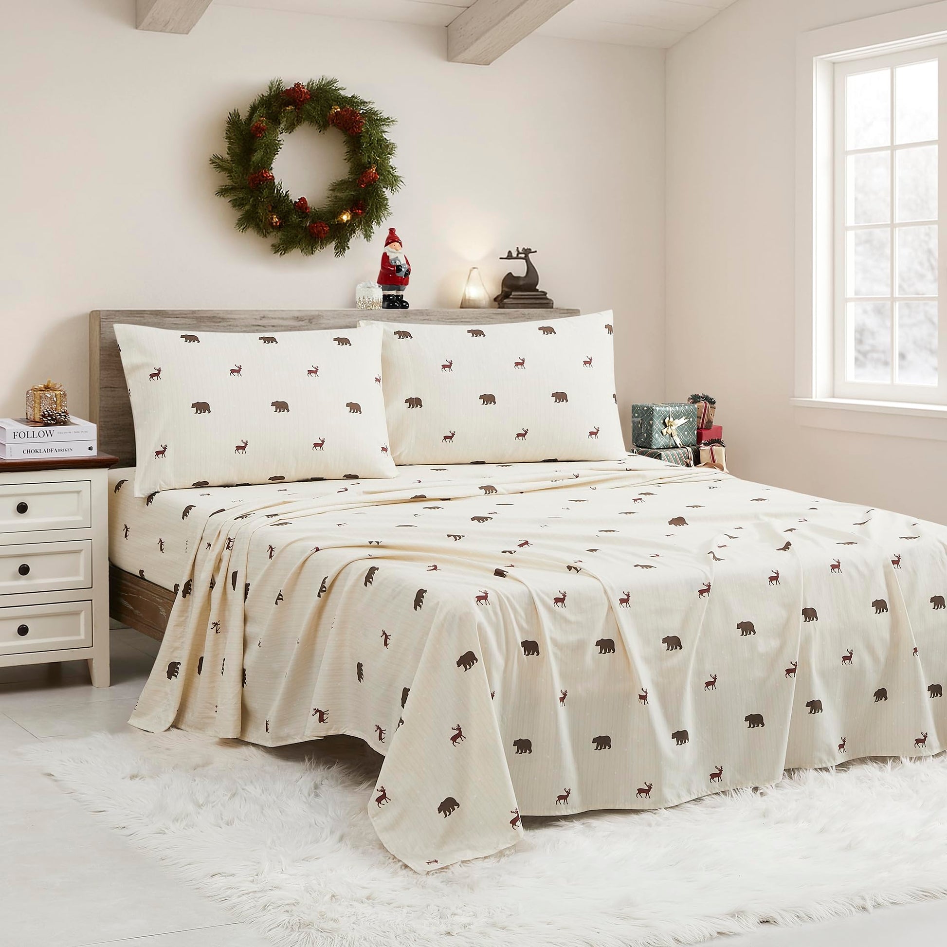 Christmas Sheets King Size with Built‑in Sheet Straps – Cozy Christmas Bedding for Holiday Cheer & Winter Dreams – Soft, Snug Sleep for Seasonal Celebrations, Polar Bear & Reindeer