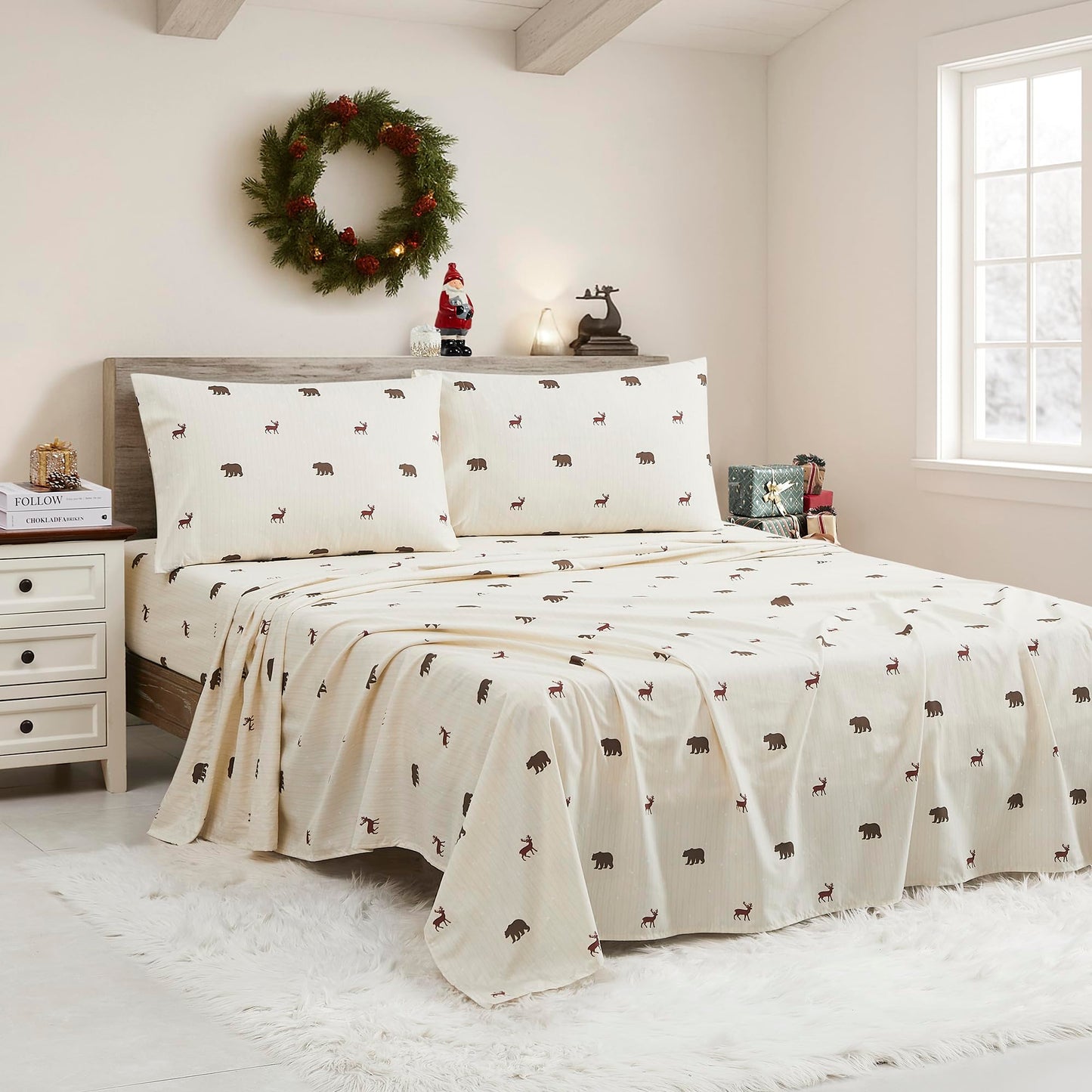 Christmas Sheets King Size with Built‑in Sheet Straps – Cozy Christmas Bedding for Holiday Cheer & Winter Dreams – Soft, Snug Sleep for Seasonal Celebrations, Polar Bear & Reindeer