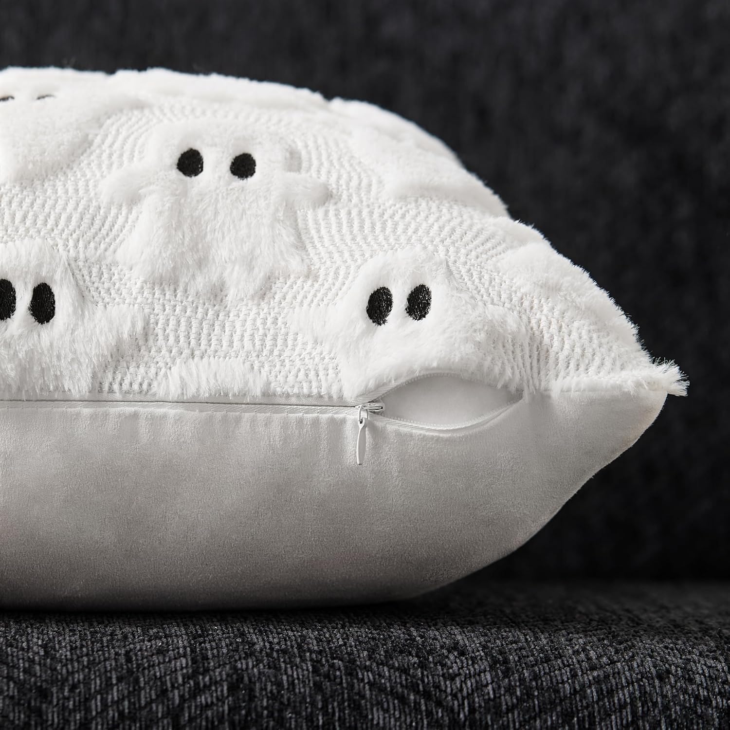 DFXSZ Halloween Pillow Covers 18x18 inch Set of 2 White Ghost Throw Pillow Cases Soft Plush Faux Fur Wool Couch Cushion Case for Chair Sofa Bedroom Living Room Home Decor PTK03A18