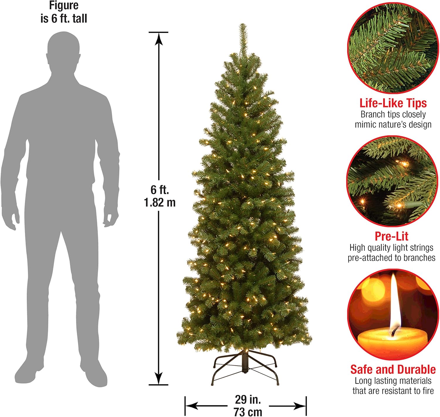 National Tree Company 6 ft Pre-Lit North Valley Spruce Slim Artificial Christmas Tree, 250 Clear Lights, 636 Tips, Includes Stand, Green