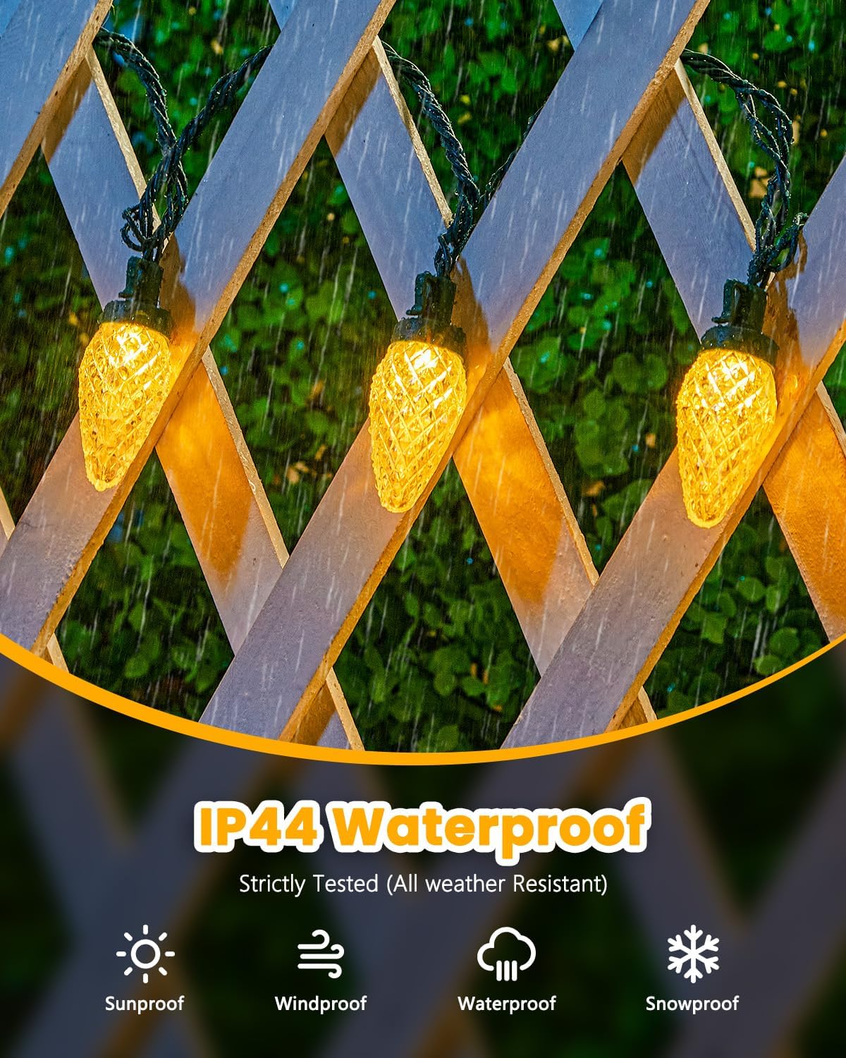 C9-Christmas-Lights-Outdoor,85FT 110LED String Lights with 8 Lighting Mode,Waterproof Connectable UL Certified Warm White C9-Led-Christmas-Light-Decorations for House Yard Patio Roof Garden Decor