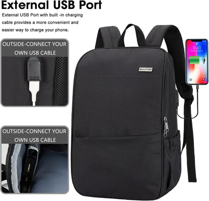 MAXTOP Deep Storage Laptop Backpack with USB Charging Port[Water Resistant] College Computer Bookbag Fits 15 Inch Laptop Black