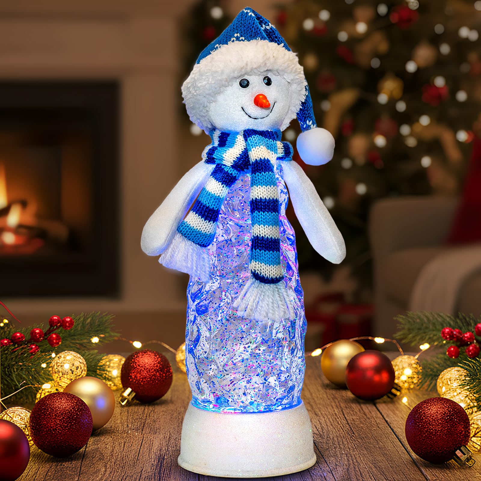 Christmas Snow Globes Christmas Water Lantern with Snowy Train Snowman, Music & 6H Timer, USB Lined/Battery Operated Lighted Lanterns for Xmas Festival Decoration Gifts